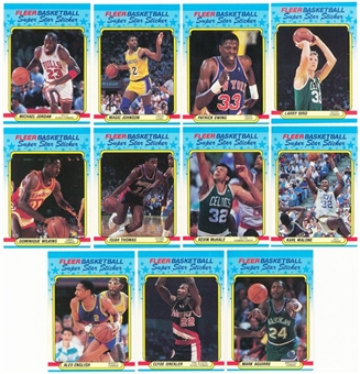 1988-89 Fleer Basketball “Super Star Sticker” Complete Set (11)